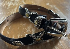 Brighton WM’s Leather Belt SZ 30 MED Black Leather EUC! USA Made Jeweled - Picture 1 of 7