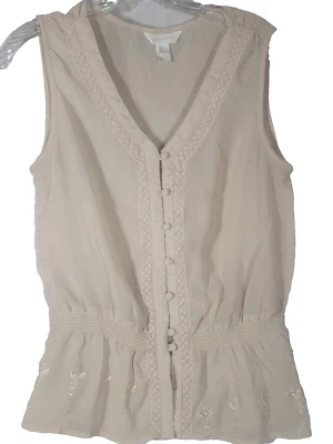 CHARMING CHARLIE SIZE S WOMEN'S TOP SLEEVELESS BUTTON UP FRONT CREAM POLYESTER - Image 1 of 4