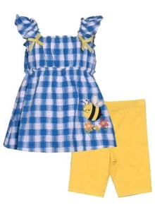 NEW Bonnie Jean Girls Size 5 "YELLOW BLUE BEE" Seersucker Top Bike Shorts NWT - Picture 1 of 3