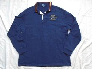 Vintage 90s Polo Ralph Lauren Large Rugby Shirt Navy Elbow Shoulder Patches - Picture 1 of 10