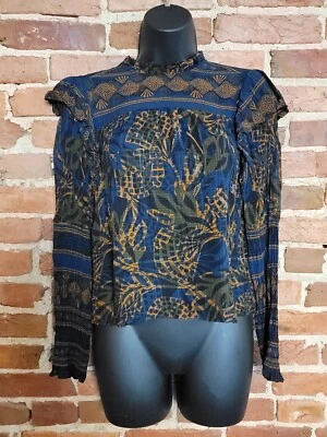 Blusa para mujer Marie Oliver Daphne azul floral manga larga abullonada volantes hombro Foto 1 de 4