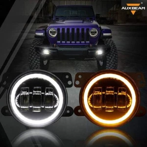 AUXBEAM 2pcs  4" LED Fog Lights White Amber Angel Eyes DRL for Jeep Wrangler JK - Picture 1 of 12