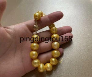 7,5-8'' 12mm Splendido Bracciale AAA+ Vere Perle Oro Mare del Sud Naturale 14k - Foto 1 di 6