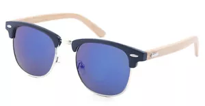 Eco Bamboo Hand Made Mens Womens Classic Blue Clubmaster Wayfay Sunglasses - Picture 1 of 37