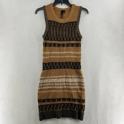 Edun Sweater Dress Women's Sz XS Brown Knitted Striped Round Neck Bodycon - Imagem 1 de 4