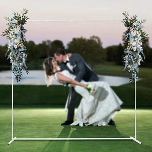 Wedding Arch Backdrop Stand Square Balloon Metal Frame w/White Cloth Cover - Picture 1 of 12