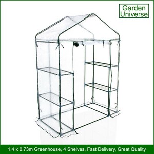 Greenhouse Garden Universe WalkIn PVC Cover 4 Shelves 1.4m x 0.73m Roll Up Door 