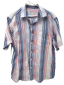 Tommy Bahama Mens Shirt L Red White Blue Striped Short Sleeve Button 100% Cotton - Picture 1 of 4