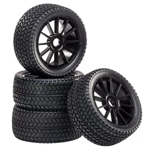 Buggy Tires Rims Set Street with 10 Spoke Rim Black 1/8 4 Piece partCore - Picture 1 of 2