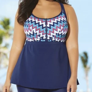 Badeanzüge für alle Damen BH Größe Reißverschluss vorne Tankini Oberteil 46C Zick Zack blau NEU - Bild 1 von 12