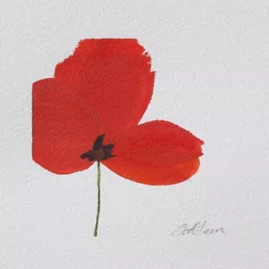 Watercolor Painting Floral Original “Red Poppy” Signed 5x5” Standard Size - Picture 1 of 2