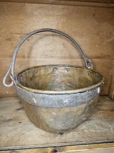 Copper Cauldron/Pot/Kettle, Hand Forged Iron Handles 15" Wide Hammered - Picture 1 of 10