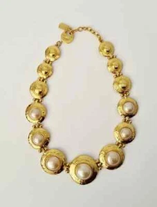 YSL Paris Vintage 80s Necklace, Huge Gold Tone Pearl Design, Yves Saint Laurent - Picture 1 of 7