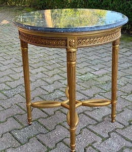 Table Antique 19th Century Louis XVI Gold Leaf Beech Marble French Elegant - Picture 1 of 13