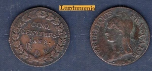 5 Centimes Dupré L'An 8 D Lyon VF Directory and Consulate, 1795 - 1804 - Picture 1 of 1