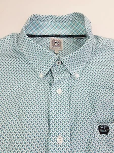 Camisa Cinch Talla Grande Para Hombre Blanco Azul Patrón Abotonado Bordado Logo - Imagen 1 de 11