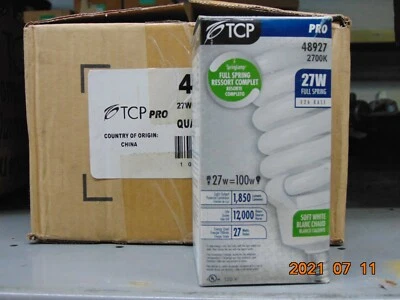 TCP-48927 27W 2700K T3 MEDIUM BASE MINI SPIRAL FLUORESCENT - Image 1 of 3