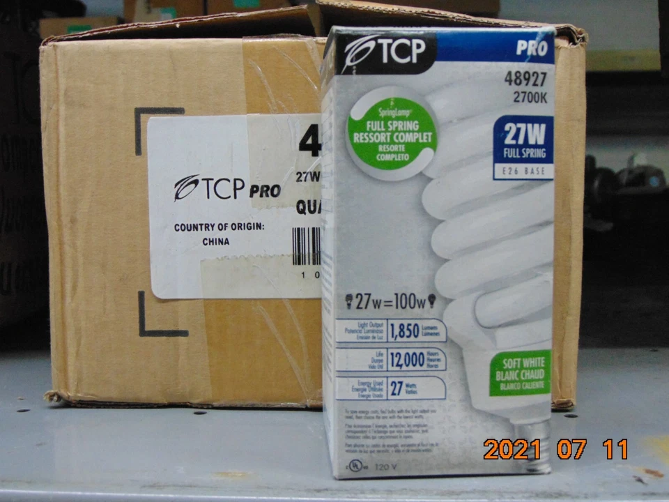TCP-48927 27W 2700K T3 MEDIUM BASE MINI SPIRAL FLUORESCENT - Image 1 of 3