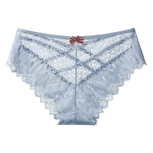 Blue Elegant Lace Trimmed Women's Briefs with Butterfly Knot Mid-Rise Underwear - Picture 1 of 2