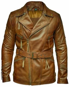 Chaqueta/abrigo largo de cuero de vaca para motociclista 3/4 marrón para hombre - Imagen 1 de 4