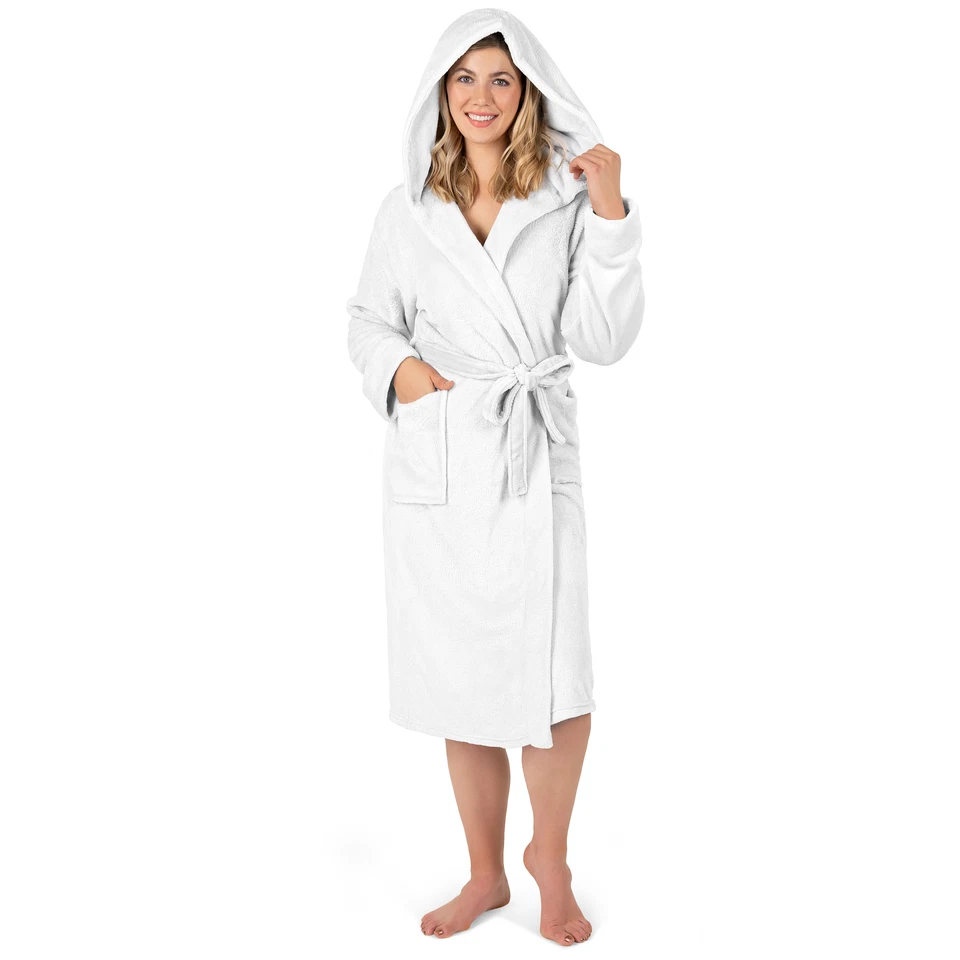 Womens Robe with Hood Fleece Plush Soft Long Hooded Robe Bathrobe for Spa Bath - Image 1 of 1