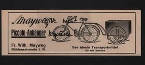 MÜHLENRAHMEDE, Werbung 1934, Fr. Wilh. Meyweg Piccolo Fahrrad-Anhänger - Bild 1 von 1