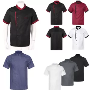 Unisex Chef Jacket Men's Short Sleeve Coat T-Shirts Restaurant Kitchen Uniforms - Picture 1 of 60