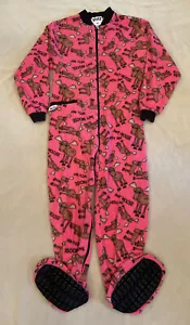 Lazy One XS Womens Fleece Moose Pajama Sleeper Pink One Piece - Picture 1 of 5