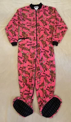 Lazy One XS Womens Fleece Moose Pajama Sleeper Pink One Piece - Image 1 of 4