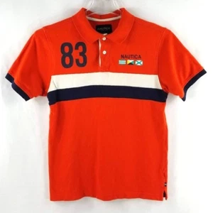 VTG Nautica Young Child Polo Short Sleeve Orange Blue Stripe Size XL 18/20 - Picture 1 of 7