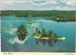 Vintage Canada Chrome Postcard Gone Fishing Scene in Ontario Fishing Lake - Picture 1 of 2