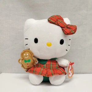 Ty Hello Kitty Christmas Gingerbread Doll Plaid Dress Beanie Baby Plush Sanrio - Picture 1 of 9