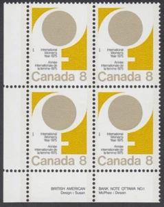 Canada - #668 International Women's Year Plate Block - MNH - Picture 1 of 1