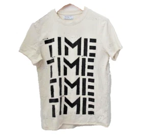Bershka Graphic TShirt Cream Short Sleeve Wasted Time Unisex Grunge Skater Punk - Picture 1 of 6