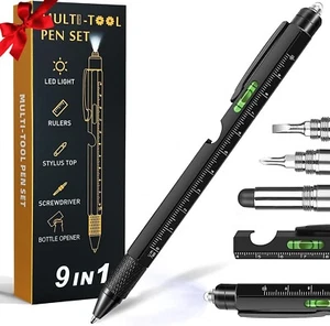 Gifts for Men, 9 in 1 Multitool Pen Set - LED Light, Touchscreen Stylus Ruler L - Picture 1 of 7