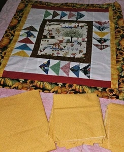Unfinished Fall Themed Cute Patchwork Quilt Top 33" X 30" Plus Extra Fabrics - Picture 1 of 14