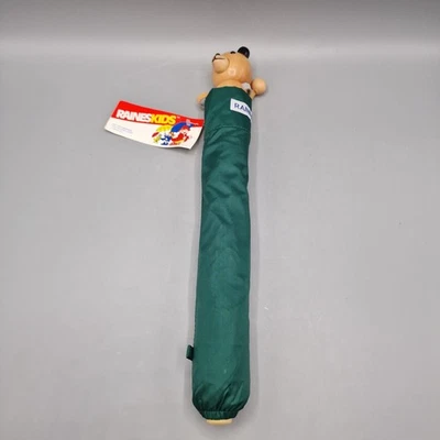 Nuevo Raines Niños Paraguas Verde Madera Claro Oso de Peluche Mango, con Etiqueta y Cubierta Foto 1 de 4