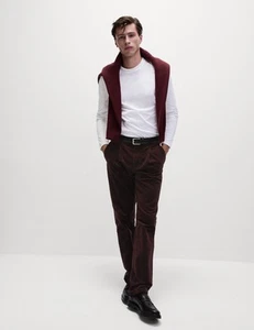 Marks & Spencer Mens Burgundy Cotton Striped Corduroy Trousers - M&S - Picture 1 of 12