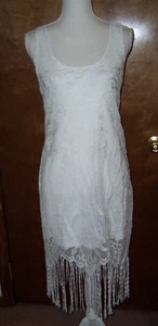 Charlotte Russe Sleeveless White Lace Cocktail Dress Fringe Hem Size Small - Picture 1 of 9