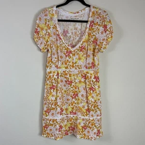 Idyllwind Floral Crochet Trim Pocketed Mini Dress Size Medium - Picture 1 of 7