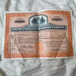 vintage Pennsylvania Railroad Company Stock Certificate, 1953, 10 Shares, nice - Picture 1 of 2