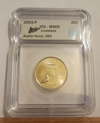 2002-P ICG MS69 LOUISIANA State Quarter Business Strike 25C AUSTIN HUTTO SIGN - Image 1 of 4