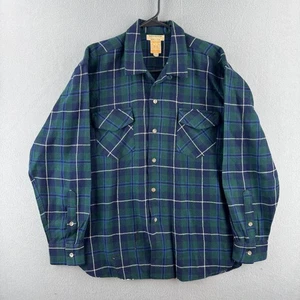 Vintage Hudsons Bay Shirt Mens Large 60s Loop Collar Camp Flannel Wool Canada - Picture 1 of 19