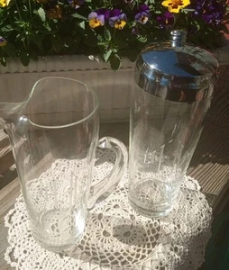 MCM Clear Heavy Glass Monogramed Intials HJG Martini Pitcher & Shaker Bar Set - Picture 1 of 16