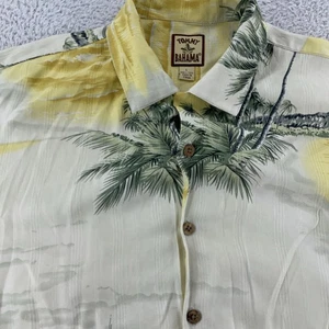 Tommy Bahama Shirt Mens Large Yellow Silk Hawaiian Button Up Palm Tree Beach - Picture 1 of 7