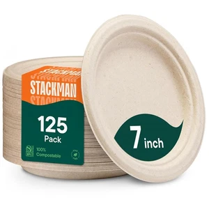 Paper Plates, 100% Compostable Heavy Duty, Disposable 7 Inch, Small Brown - Picture 1 of 7
