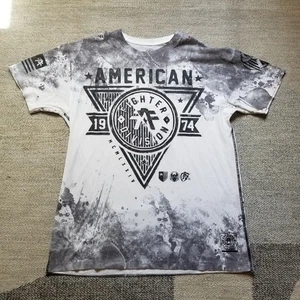 American Fighter by Affliction Grafik Hemd Herren XL weiß schwarz Batik Y2K - Bild 1 von 7