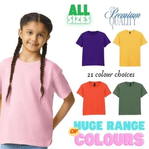 GILDAN Kids T-Shirt Soft Smooth Premium Plain Cotton Tee Classic Fit Boys Girls - Picture 1 of 24
