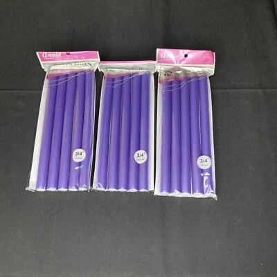 3-ANNIE 3/4" 5 CT. SOFT TWIST ROLLERS PURPLE 10" LONG #1210 - Image 1 of 2