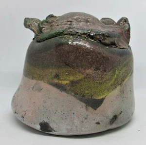Sculptural Raku Jar - Organic Style w/ Abstractly Sculpted Lid - Gray Glazed - Picture 1 of 10